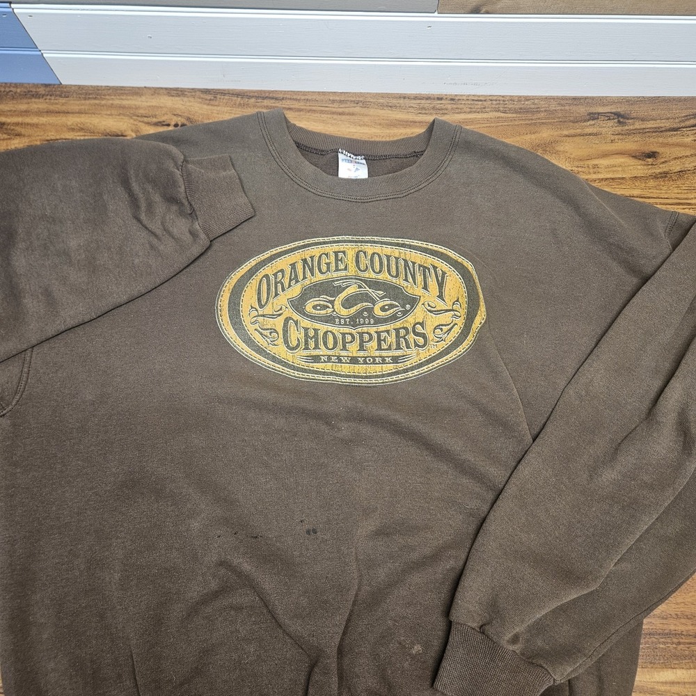 Vintage Jerzees Orange County Choppers Sweatshirt Brown Y2K Biker Mens 2XL